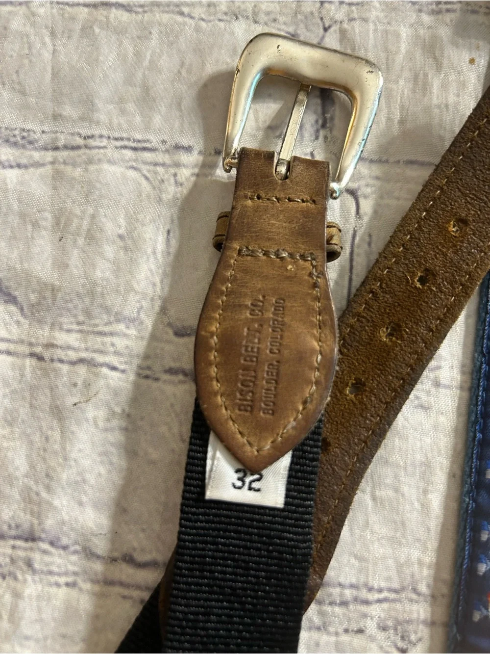 BISON BELT CO. MULTI COLORED LEATHER ACCENT & HAND MADE LEATHER BLUE BELTS